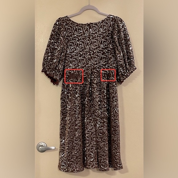 MOON RIVER by ANTHROPOLOGIE Sequin Babydoll Mini Dress in Brown - Picture 7 of 10